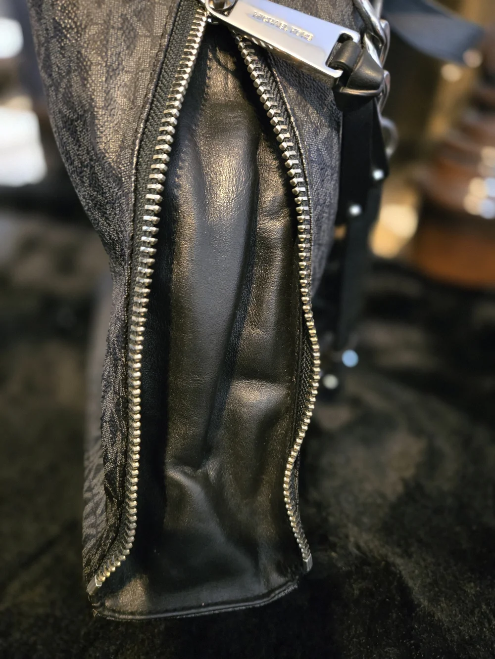 Michael Kors Black MK Logo Chain-Accent Hobo Bag